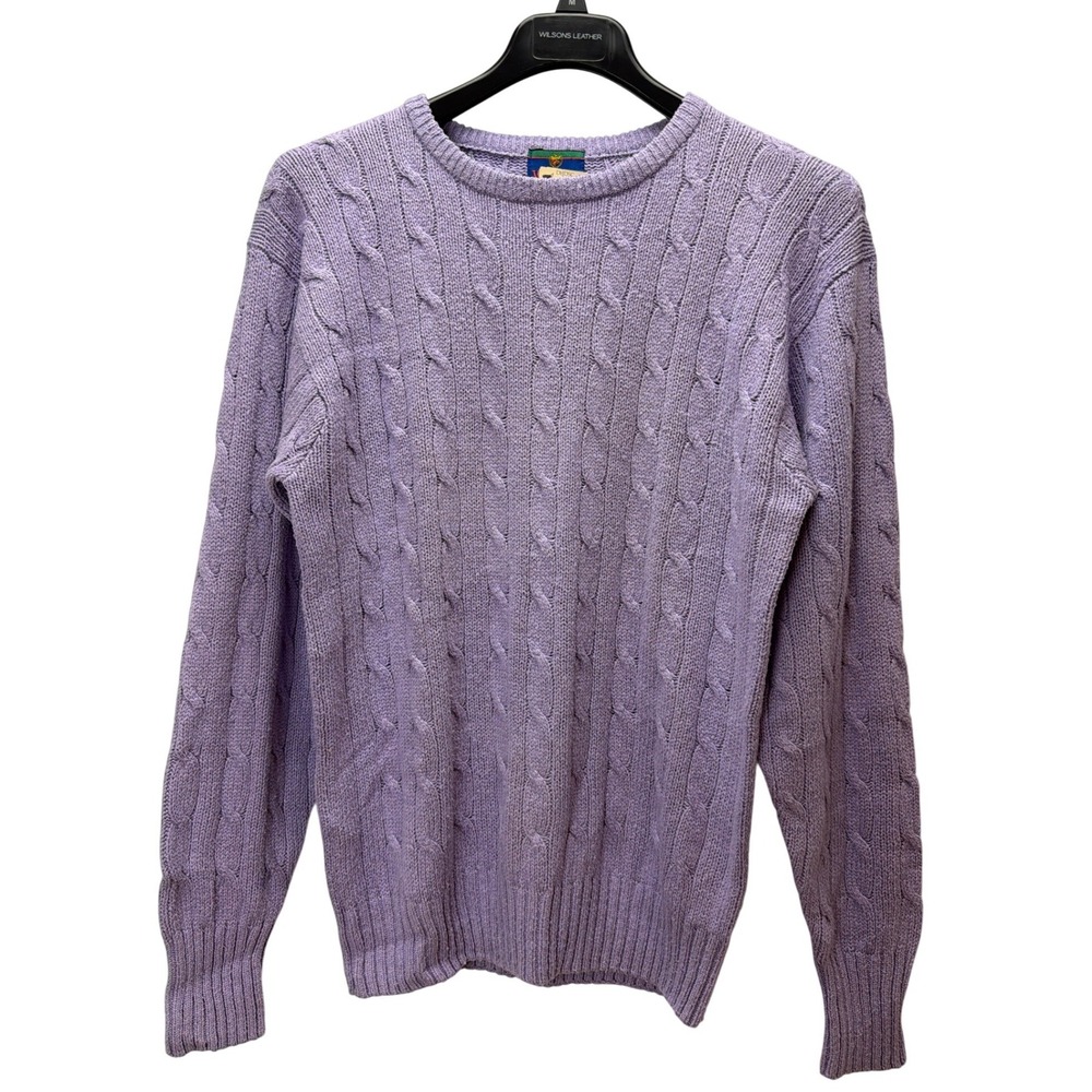 Vintage Woodward Cable Knit Silk Sweater Purple Crew Neck Long Sleeve Mens L